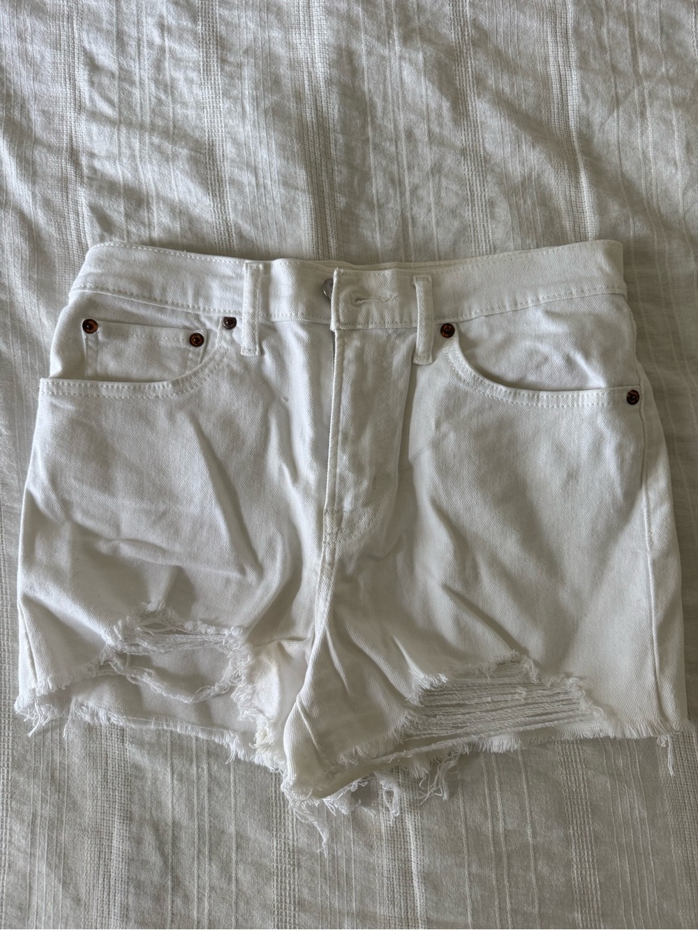 Levi's White Distressed Cutoff Denim Shorts